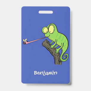 Cute funny green happy chameleon lizard cartoon ID badge