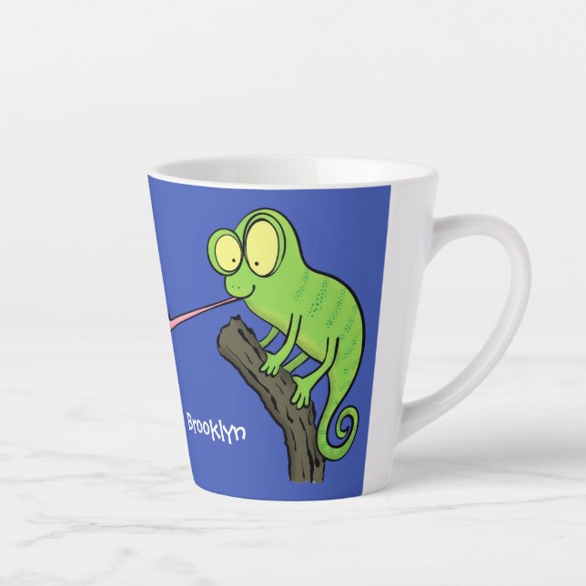 Cute funny green happy chameleon lizard cartoon latte mug (Right)