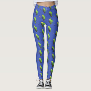 Cute funny green happy chameleon lizard cartoon leggings