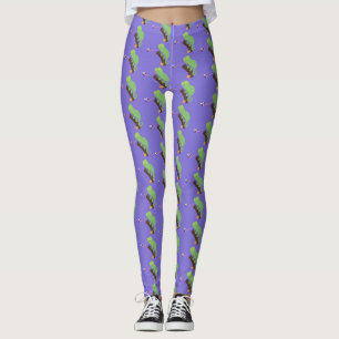 Cute funny green happy chameleon lizard cartoon leggings