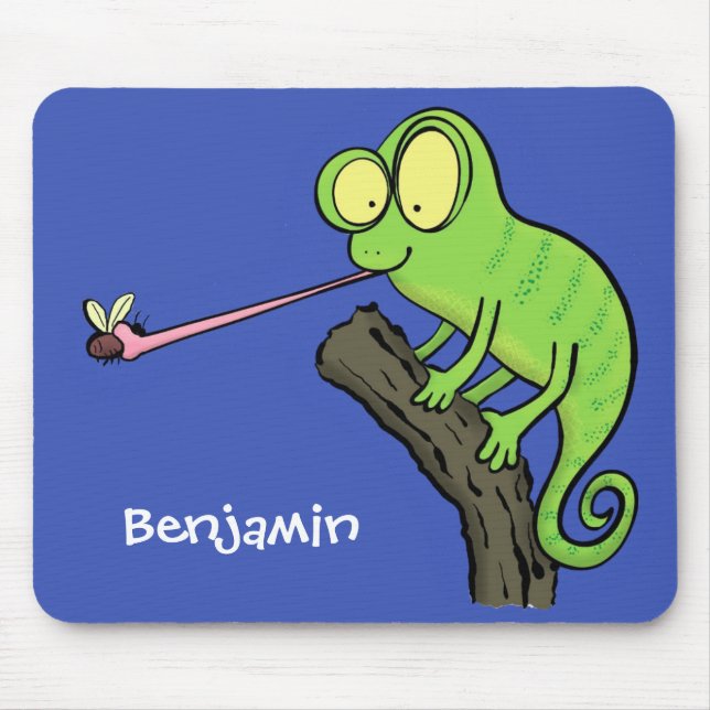 Cute funny green happy chameleon lizard cartoon mouse pad (Front)
