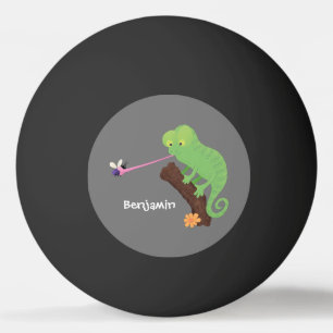 Cute funny green happy chameleon lizard cartoon ping pong ball