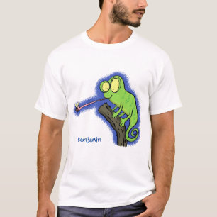 Cute funny green happy chameleon lizard cartoon T-Shirt