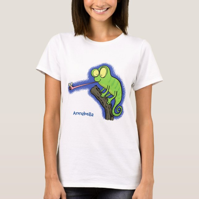 Cute funny green happy chameleon lizard cartoon T-Shirt (Front)