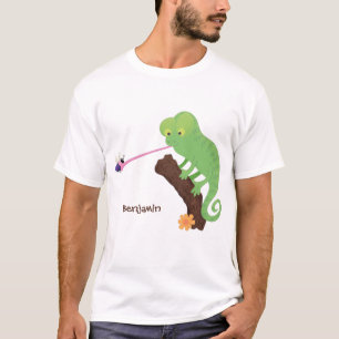 Cute funny green happy chameleon lizard cartoon T-Shirt