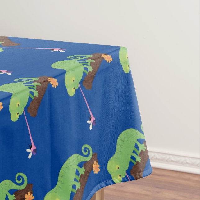 Cute funny green happy chameleon lizard cartoon tablecloth (In Situ)