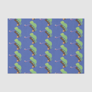 Cute funny green happy chameleon lizard cartoon tissue paper