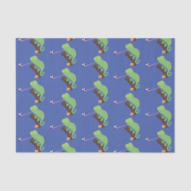 Cute funny green happy chameleon lizard cartoon tissue paper (Front)