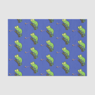 Cute funny green happy chameleon lizard cartoon tissue paper