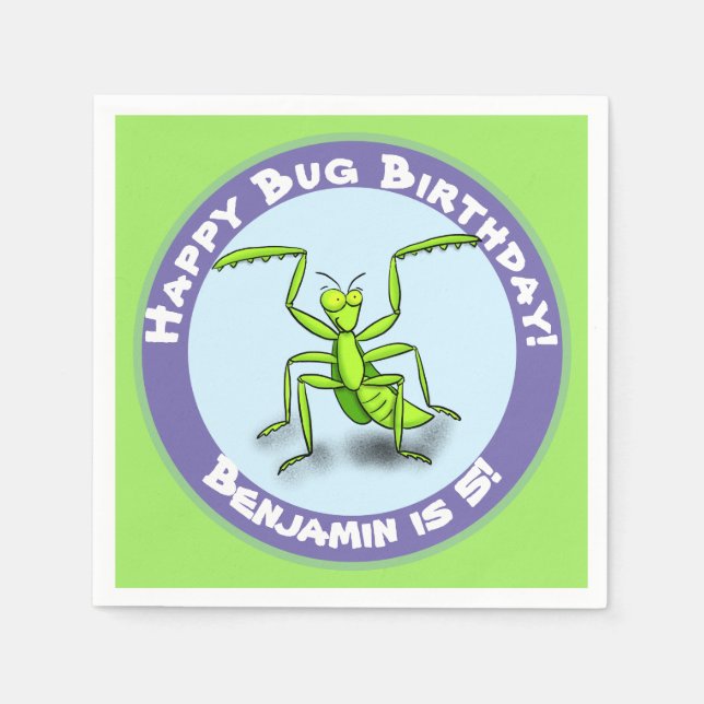 Cute funny green praying mantis cartoon  napkin (Front)