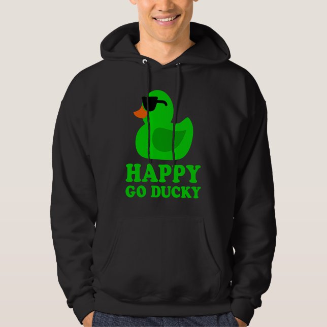 Cute Funny Green Rubber Duck Lover Sunglasses Luck Hoodie (Front)