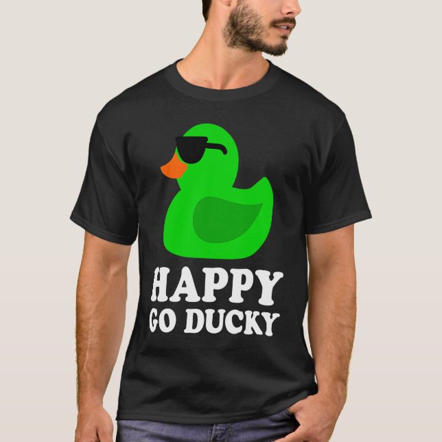 Cute Funny Green Rubber Duck Lover Sunglasses Luck T-Shirt (Front)