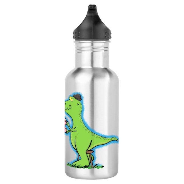 Cute funny green t rex dinosaur cartoon 532 ml water bottle (Right)