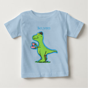 Cute funny green t rex dinosaur cartoon baby T-Shirt