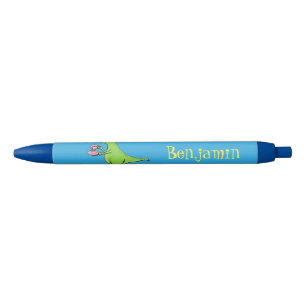 Cute funny green t rex dinosaur cartoon black ink pen