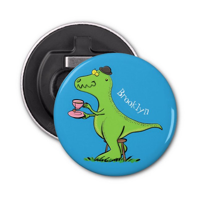 Cute funny green t rex dinosaur cartoon bottle opener (Front)