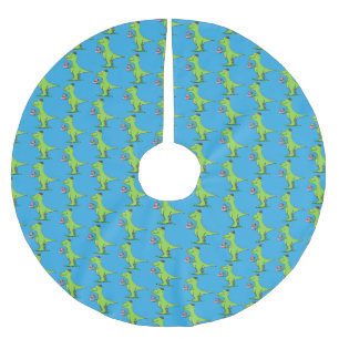 Cute funny green t rex dinosaur cartoon brushed polyester tree skirt