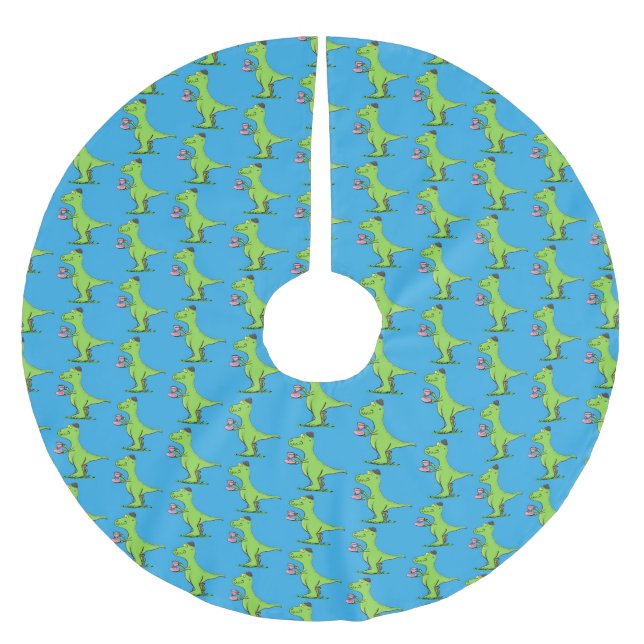 Cute funny green t rex dinosaur cartoon brushed polyester tree skirt (Front)