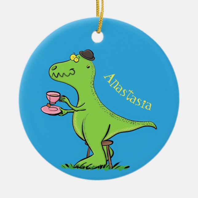 Cute funny green t rex dinosaur cartoon ceramic ornament (Front)