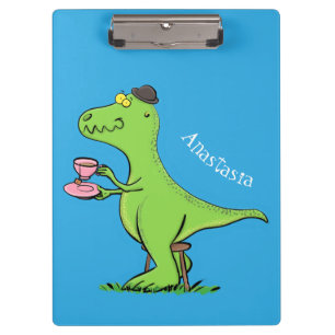 Cute funny green t rex dinosaur cartoon clipboard