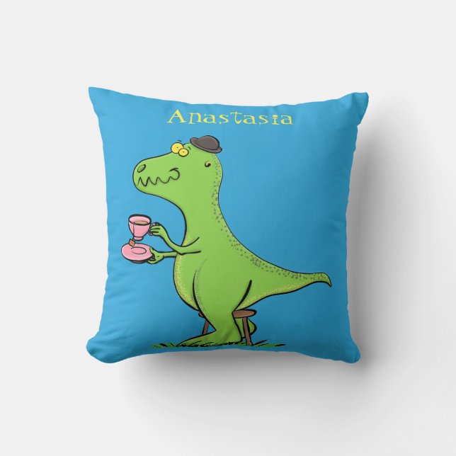Cute funny green t rex dinosaur cartoon cushion (Front)