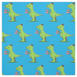 Cute funny green t rex dinosaur cartoon fabric
