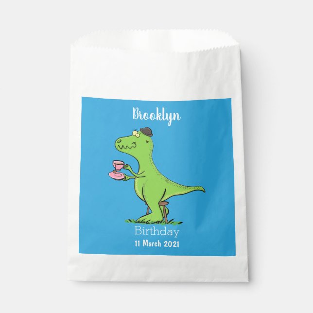 Cute funny green t rex dinosaur cartoon favour bag (Front)