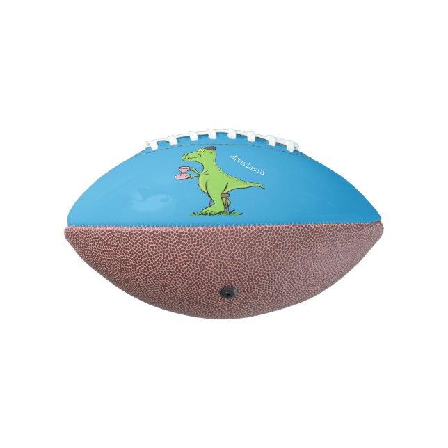 Cute funny green t rex dinosaur cartoon football (Rotated 270)