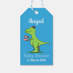 Cute funny green t rex dinosaur cartoon gift tags