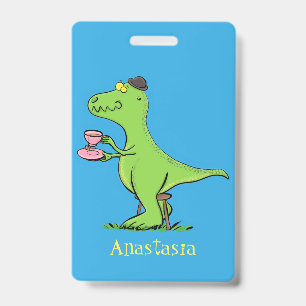 Cute funny green t rex dinosaur cartoon ID badge