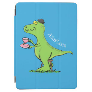 Cute funny green t rex dinosaur cartoon iPad air cover