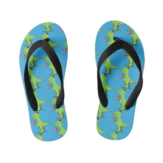 Cute funny green t rex dinosaur cartoon kid's thongs (Footbed)