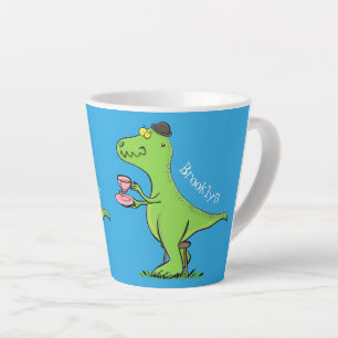 Cute funny green t rex dinosaur cartoon latte mug