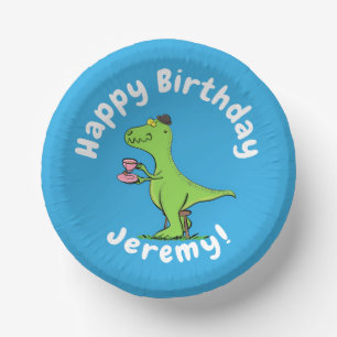 Cute funny green t rex dinosaur cartoon paper plate