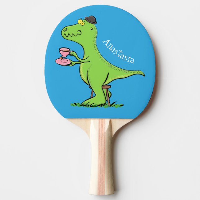 Cute funny green t rex dinosaur cartoon ping pong paddle (Front)