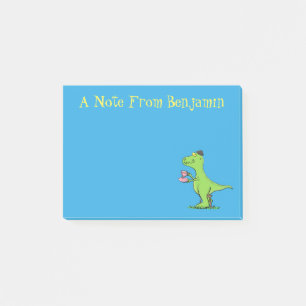Cute funny green t rex dinosaur cartoon post-it notes