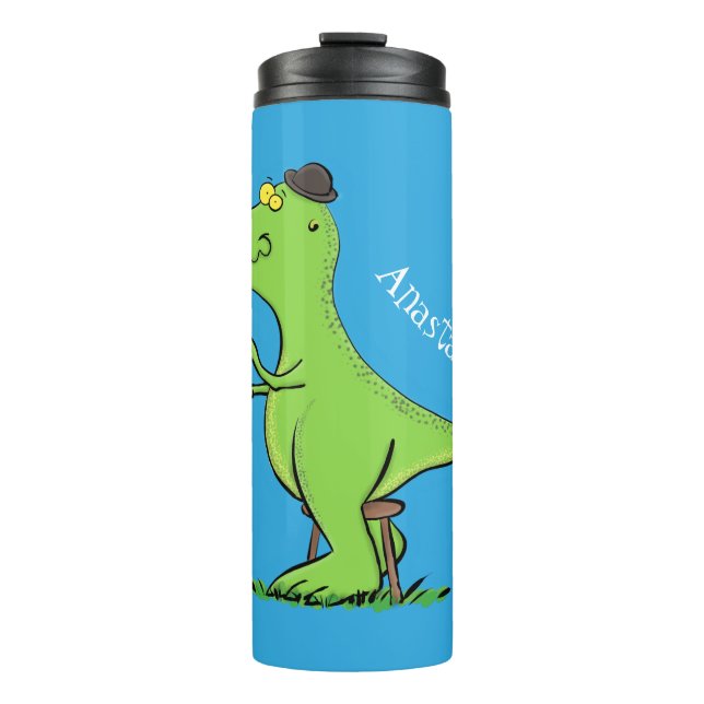 Cute funny green t rex dinosaur cartoon thermal tumbler (Front)