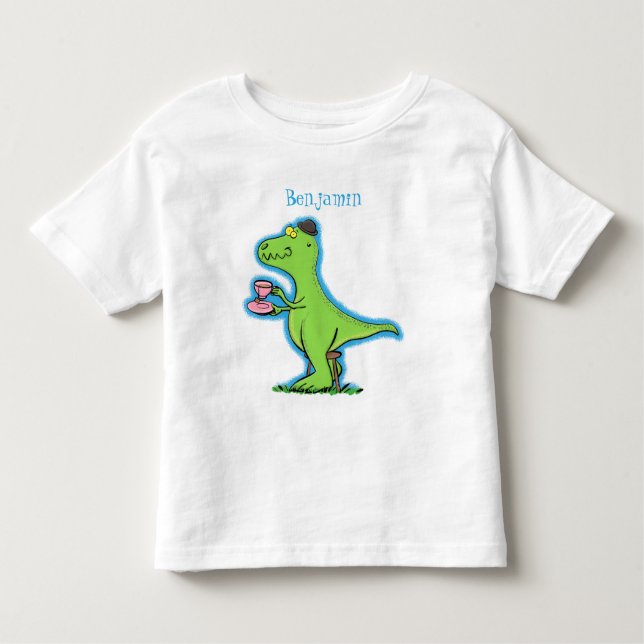 Cute funny green t rex dinosaur cartoon toddler T-Shirt (Front)