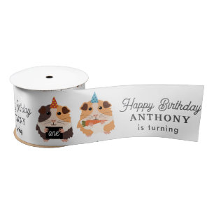 Cute Funny Guinea Pigs Pet Kids Birthday Name Age Satin Ribbon