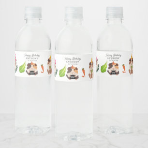 Cute Funny Guinea Pigs Pet Kids Birthday Name Age Water Bottle Label