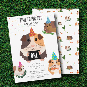 Cute Funny Guinea Pigs Pet Kids Birthday Party Invitation