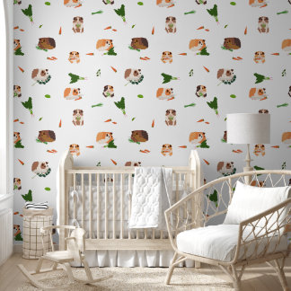 Cute Funny Guinea Pigs Pet Pattern Kids Bedroom Wallpaper