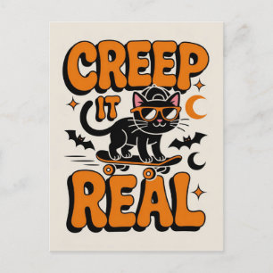 Cute Funny Halloween Black Cat Creep It Real Postcard