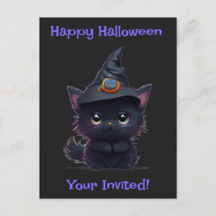 Cute funny Halloween black cat Postcard