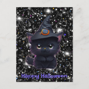 Cute funny Halloween black cat Postcard