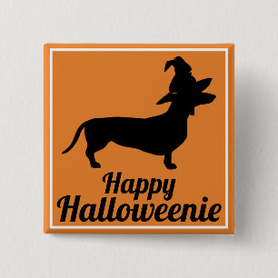 Cute Funny Halloween Dachshund & Witch Hat 15 Cm Square Badge