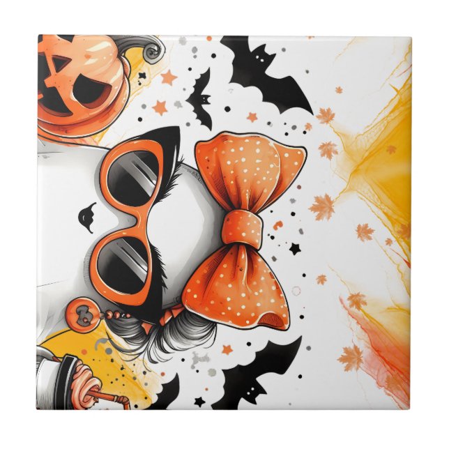 Cute Funny Halloween Ghost Ceramic Tile (Front)