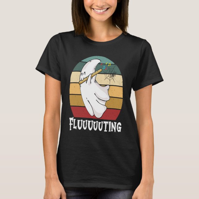 Cute & Funny Halloween Ghost Flute & Fluting  2 T-Shirt (Front)