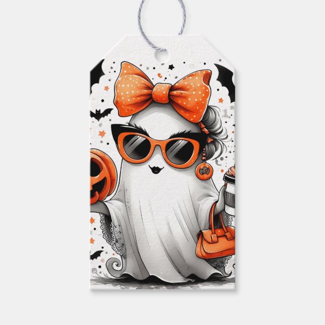 Cute Funny Halloween Ghost Gift Tags (Front)