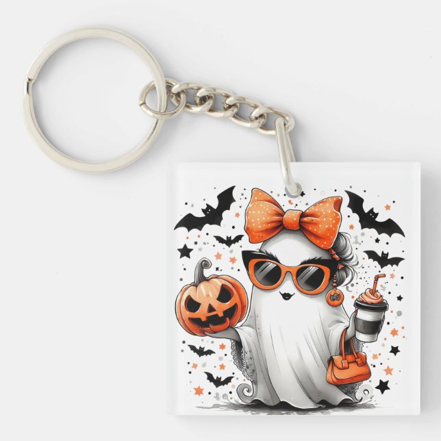 Cute Funny Halloween Ghost Key Ring (Front)